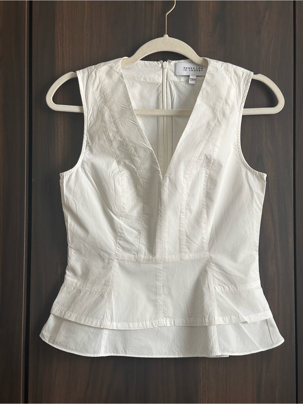 Derek Lam White Sleeveless V-Neck Peplum Top